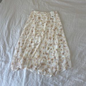 Vince Yellow Cream Floral Midi Slip Skirt, Size 0